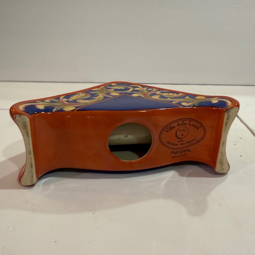 Pfaltzgraff Villa della Luna Ceramic Napkin Holder Orange Blue Whimsical 2004 - Picture 6 of 12